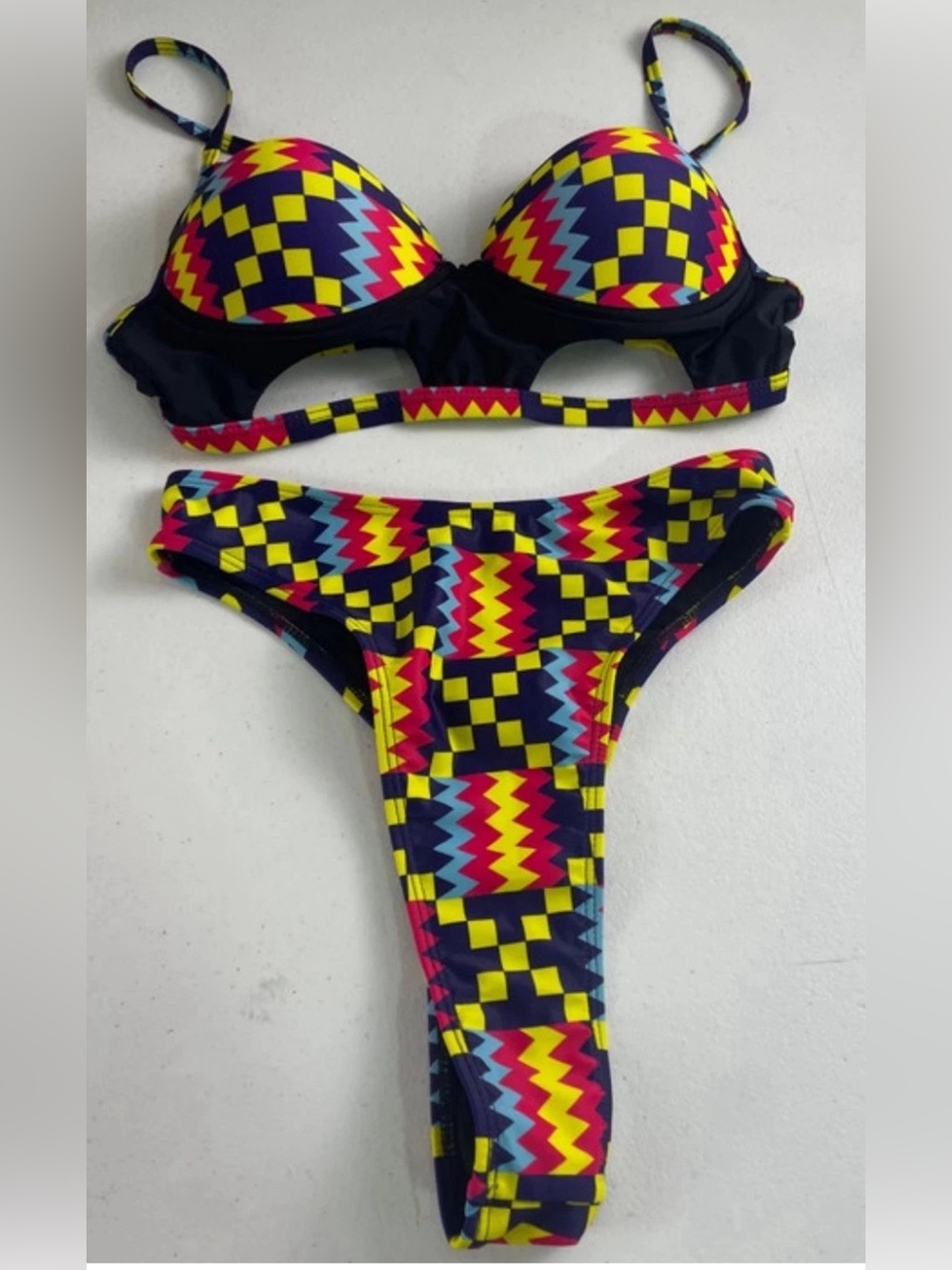 Tribal Print Swimsuit Women High Waist Thong Bottoms Swimwear Medium